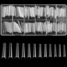 Pack of 240 Clear Artificial Nails, Extra Long False Nail Tips, Full Cover Press On Nails, Ballerina Nail Tips, French Nail Tips, Full Cover for Manicure, Salon, DIY Nail Art