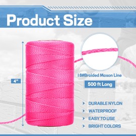 Woanger 8 Rolls Mason Line 500 Feet Length Braided Mason Nylon String Masonry Nylon Twine for Construction Gardening Crafting DIY Project Workshop (Fluorescent Pink)