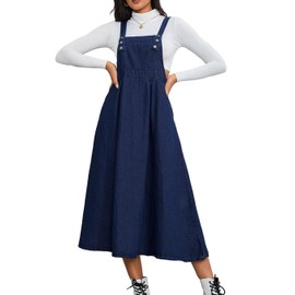 Milumia Women's Casual Denim Overall Dress Sleeveless Flowy Baggy Long Jean Jumper Dresses