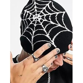 4PCS Spider Pattern Knit Hat for Women Slouchy Beanie Hat Gothic Unisex Winter Warm Skull Cap Casual Outdoor Hat