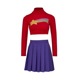 MelangCos Mabel Pines - Disfraz de cosplay para mujer, conjunto de playera corta y minifalda, conjunto de disfraz de Halloween (L, rojo y morado)