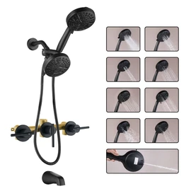 SUBEIXI 3 Handle Tub Shower Faucet Matte Black Bathtub Shower Faucet Set with Tub Spout, 3 Knob Shower Tub Faucet Set, Wall Mount