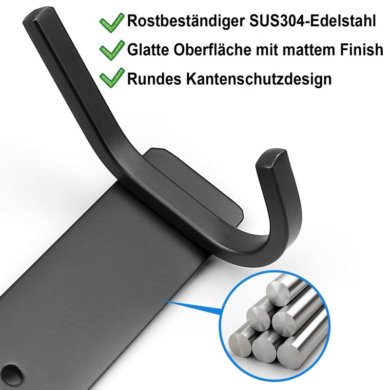 Qiannhee Hook Rail Coat Hooks Black 30 cm up to