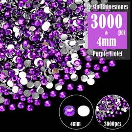 Wholesale Bulk Bag 3000PCS 4mm Resin Flat Back Rhinestone, Purple Violet Round Non Hotfix Flatback Resin Rhinestones for Nails, Tumblers, DIY Bling Embellishments, Loose Glitter Crystal Diamond Stone