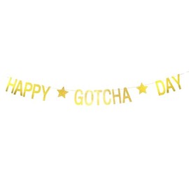 Etaredkj Happy Gotcha Day Banner, Pet Adoption Party Decorations Supplies, Dog Cat Gotcha Party Bunting Garland(Gold)