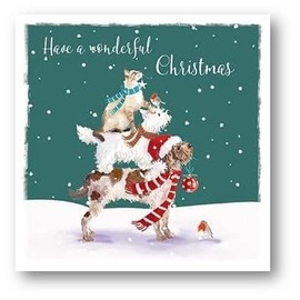 GBCC Ling Design Pack of 20 Artistic Charity Christmas Cards - 'Pets By The Tree' - Dogs & Cats Wearing Scarves - From The Great British Card Company, Multicoloured, 124 x 124mm