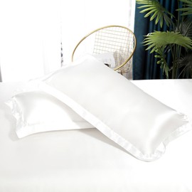 2pcs Silk Pillowcase, Natural Mulberry Silk Pillowcase for Hair and Skin Health,Standard Size 48 x 74 cm Silk Pillow Case,Soft Smooth Cooling Premium Grade Silk Pillow Covers for Sleeping(White)