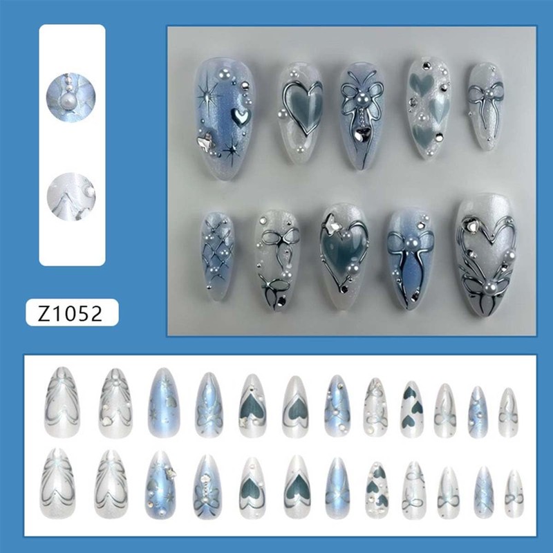 Almond Press On Nails Medium Fake Nails Heart Bow With