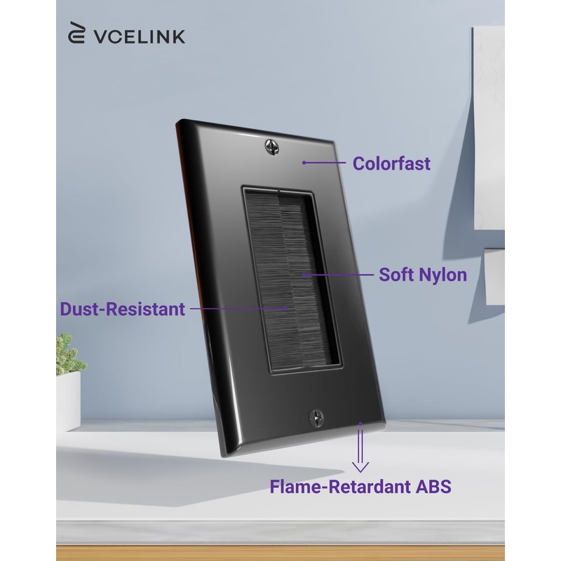 VCE Brush Wall Plate Cable Pass Through, 5 Pack Single