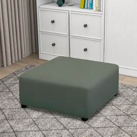 PureFit Super Stretch Form Fit Square Ottoman Cover Rectangle - Ottoman Slipcovers for Foot Stool & Folding Storage Furniture for Living Room with Nonslip Elastic Bottom (Medium-XL, Grayish Green)
