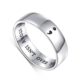 Inspirational Jewelry Men's S925 Sterling Silver MY STORY ISN'T OVER YET; Semicolon Ring for Men or Unisex Width 6mm (11)