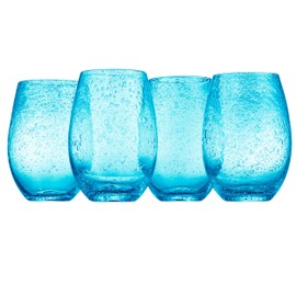 Artland Iris Stemless Glasses, Turquoise, Set of 4