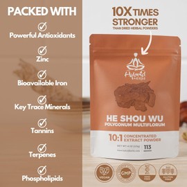 HYBRID HERBS He Shou Wu Powder 10X Strength – High-Potency 10:1 Fo-Ti Extract for Hair Growth, Natural Hair Color, Skin Health, Fertility & Stress Support – Rich in Antioxidants – 113 Servings (113g)