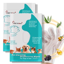 PET Hous Dog Glove Wipes, Dog Wipes for Paws and Butt,Cleaning & Deodorizing, Grooming Glove Wipes for cat, Pet Cleaning Wipes, Gentle - Hypoallergenic, Daily Clean, Smooth Fur -18 PCS
