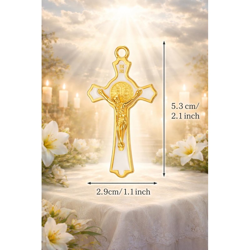 Jiali Q 12 Pack St Benedict Catholic Pendants, Gold Enamel