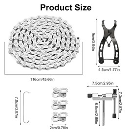 Bicycle Chain 9 Speed Bicycle Chain Tool with Chain Lock Pliers Chain Breaker and 3 Pairs Chain Lock Bicycle Chains for Mountain Bike (1/2 x 11/128 Inch 116 Links)