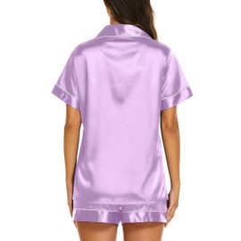 Ekouaer Satin Pajamas Women's Silky Soft Sleepshirts Comfy Pjs Notch Collar Button Down Sleepwear Gift Set (Lilac,XL)