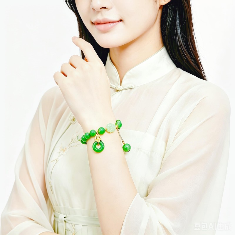 CINSKYING Fengshui Jade Bracelet, Handmade Bracelet with Good Luck Charm-J3