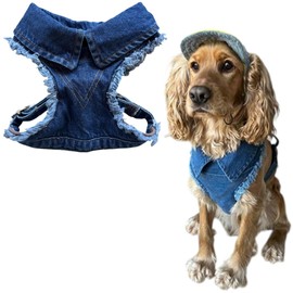 Lokum Handmade Denim Dog Harness – No Pull, Adjustable, Lightweight & Washable Pet Vest for Dogs, Soft Cotton Blend, Easy On/Off, Durable & Comfortable – Large