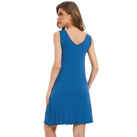 GYS Sleeveless Nightgowns for Women Soft Viscose Sleepwear Pleated Tank Sleep Shirts V Neck Pajama Dress, Prussian Blue, Medium