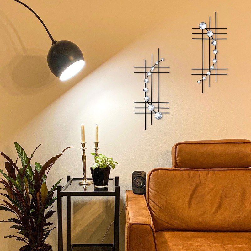 ZEXUIRU 2 Set Bling Metal Wall Art Jeweled crystal Hang