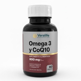 Suplemento Omega Coenzima Q10 Cápsulas Vitaminas Ácidos Grasos Pescados Alimenticio Azúcar Veralife