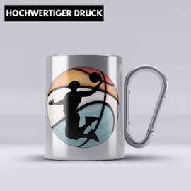 Trendation - Basketball Stainless Steel Cup Carabiner Gift Basketball Player Trainer Gift Idea Funny Stainless Steel Cup Carabiner Basketball Boys Boys Coach (Silver)