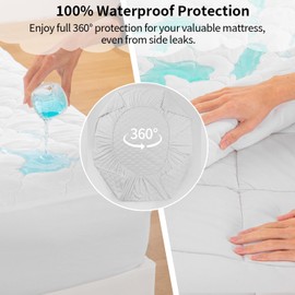 Chlophy Waterproof Mattress Protector King Quilted Mattress Pad Ultra Soft Breathable Noiseless Washable Bed Mattress Cover with Deep Pocket Up to 18 Inches, White