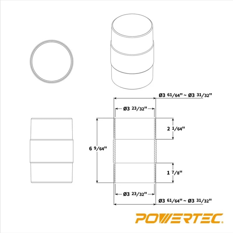 POWERTEC 70123 4-Inch Dust Hose Connector w/Quick Connect Splice Adapter,