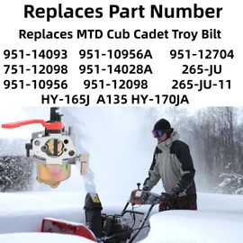 951-14093 Carburetor Fits for MTD Yard Machine 31A-2M1E700 31A-2M1E752 31AS2S1E700 31A-2M1E706 31AS2S1E795 Snow Thrower for Craftsman SB270 SB230 247.887800 247.887801 247.116830 Replaces 951-12098