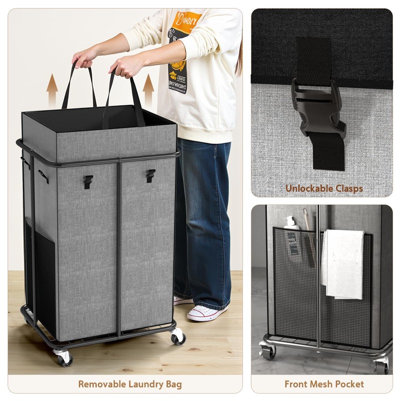150L Large Laundry Hamper with Lid, Rolling Laundry Basket with