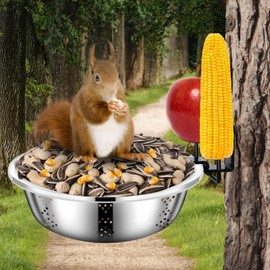 Zliiesns Metal Squirrel Feeders for Outside,Squirrel House for Outdoors, Durable Bowl Tree Mounted of Chipmunk Feeder, Squirrel Food for Backyard Squirrels Hold Corn, Corn Cob, Peanuts (8.5 Inch)