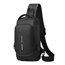 HAN-LBG Sling Bags for Men Women, Waterproof Chest Bag with USB Charging Port Anti-Theft Password Lock Crossbody Backpack Small Flex Shoulder Pack for Hiking Cycling RunningTravel