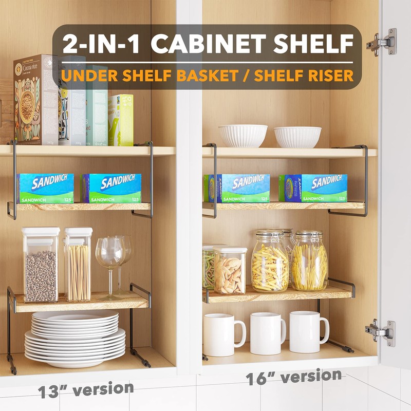 SpaceAid Cabinet Shelf Organizers 2 Pack, Kitchen Counter Organizer Rack