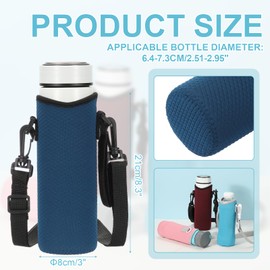 uxcell Neoprene Water Bottle Sleeve with Strap, 18.5 oz Insulated Water Glass Bottle Carrier Bag Diamond Grid Collapsible Drink Bottle Sleeve Cover Holder with Handle, Navy Blue