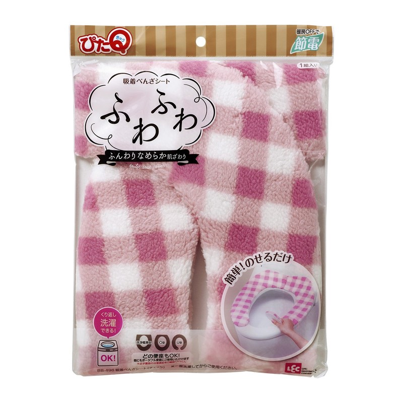 レック(LEC) ぴたQ 吸着 べんざシート ふわふわ ボア (チェック ・ ピンク) 洗濯OK