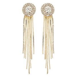 Clip On Earrings - Gold Plated With Linked Strands And Crystals - Carol G