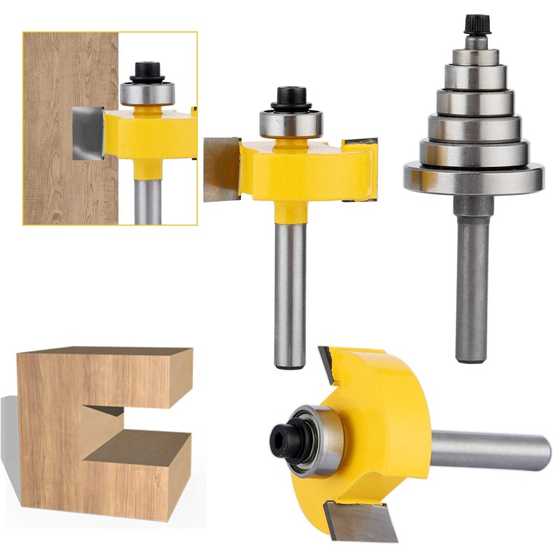 JTTJDB 1/4-Inch Shank Rabbet Router Bit with 6 Bearings Set