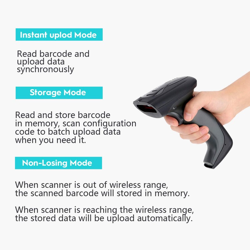 NADAMOO Wireless Barcode Scanner with Cradle, 2D Cordless Bar Code