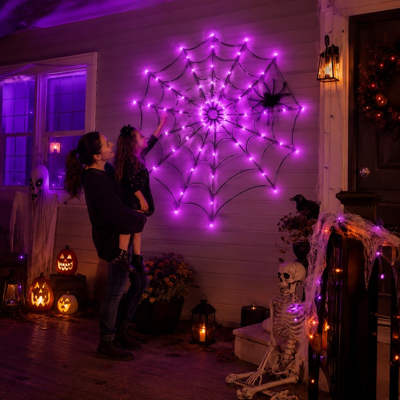 Halloween Spider Web LED Light for Party Décor – Purple