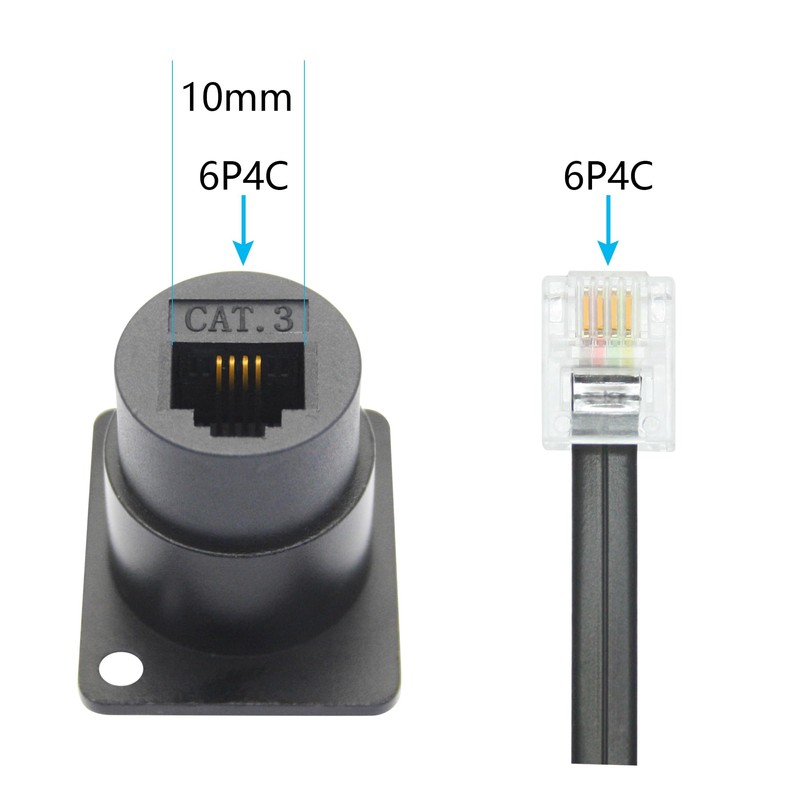 2Pcs RJ11 6P4C Panel Mount Telephone Socket,D-Type RJ11 Cat3 Female