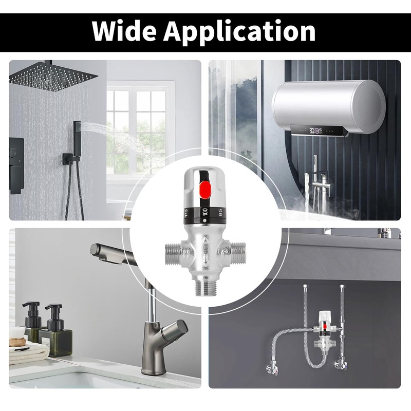 Thermostatic Mixing Valve with 3/4 NPT Thread, Temperature Control Bathroom