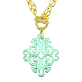 ZENZII Twirling Blossom Resin Pendant 2-in-1 Necklace with Toggle - Long Fashion Swirl Emblem Acrylic Charm with Gold Chain for Women (Mint)