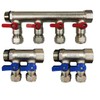 1" 4-Loop/Port Ball Valve Brass Pex Manifold for 1/2"" Pex