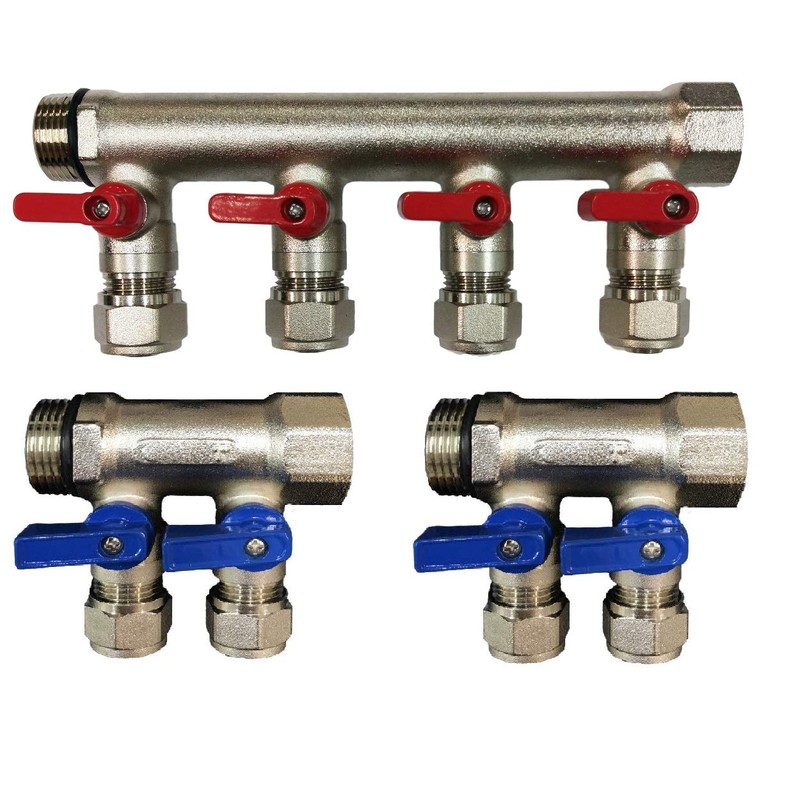 1" 4-Loop/Port Ball Valve Brass Pex Manifold for 1/2"" Pex