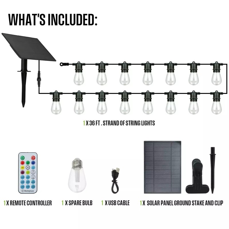 Westinghouse 36' Solar Powered LED Color Changing String Light Set,