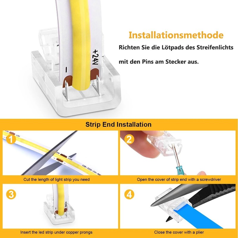 YUTOKEER 2 Pin 8mm COB LED Connector Kit - 10