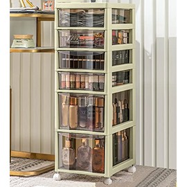 FoeZoe 6 Drawer Cart Storage Tower, Green Frame, Champagne Clear Drawers, 31.9 x 10.5 x 13.5 inches (Green)