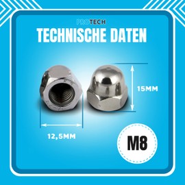 PROTECH Acorn Nuts High Shape DIN 1587 | Pack of 10 Hexagonal Nuts Rustproof Stainless Steel A2 V2A Hexagonal Acorn Nuts