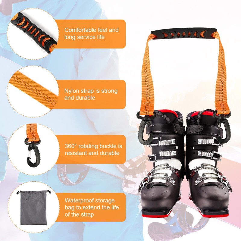 lasuroa 2pcs Ski Boot Carrier Straps with Storage Bag, Portable